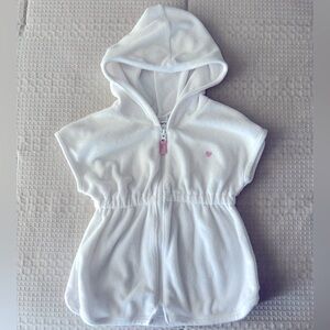 Carter’s Terry Cloth White Hooded Zip-Up Swimsuit Cover with Pink Heart